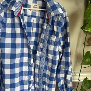 Boden Blue and White Checkered Boys Shirt